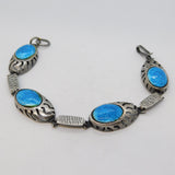 Navajo Sterling Silver Blue Enamel Bear Paw Style Panel Bracelet Vintage c1960s