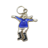 Sterling Silver Enamel Jumping Lady Charm Pendant Vintage c1970s