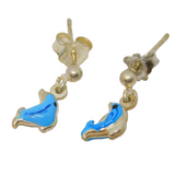 Pair of Sterling Silver Blue Enamelled Dolphin Stud Drop Earrings Vintage c1970