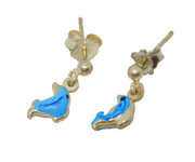 Pair of Sterling Silver Blue Enamelled Dolphin Stud Drop Earrings Vintage c1970