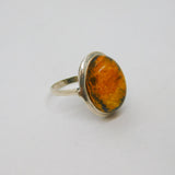 Sterling Silver Baltic Amber Oval Studio Dress Band Ring Vintage c1970 Size J