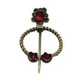 Sterling Silver Red Paste Set Floral Penannular Brooch Pin Antique c1930