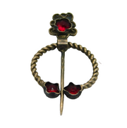 Sterling Silver Red Paste Set Floral Penannular Brooch Pin Antique c1930