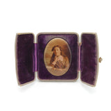 Edwardian Travelling Frame with Porcelian Plaque Depicting Young Girl c1910
