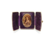Edwardian Travelling Frame with Porcelian Plaque Depicting Young Girl c1910