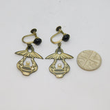 Pair of Sterling Silver Eastern Design Pearl & Onyx Earrings Vintage c1970