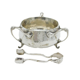 Art Nouveau Planished Sterling Silver Sugar Bowl & Tongs Antique 1906 Birmingham