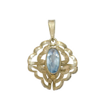 Sterling Silver Blue Topaz Textured Fluted Setting Charm Pendant Vintage c1970s