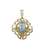Sterling Silver Blue Topaz Textured Fluted Setting Charm Pendant Vintage c1970s