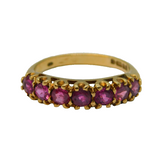9ct Yellow Gold Seven-Stone Ruby Dress Ring Vintage 1984 London