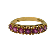 9ct Yellow Gold Seven-Stone Ruby Dress Ring Vintage 1984 London