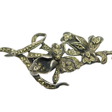 Sterling Silver Art Deco Marcasite Floral Spray Pin Brooch Antique c1930