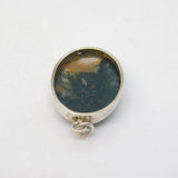 Sterling Silver Mounted Moss Agate Drop Pendant Antique c1930 Art Deco