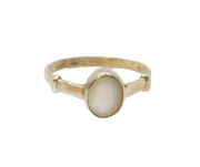Sterling Silver Oval Natural Shell Dress Band Ring Vintage c1970 Size N