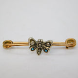 Edwardian Rolled Gold, Sterling Silver, Turquoise, Pearl Butterfly Brooch c1910