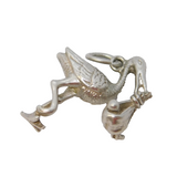 Sterling Silver Stork Carrying the Baby Charm Pendant Vintage c1970