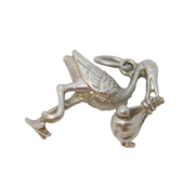 Sterling Silver Stork Carrying the Baby Charm Pendant Vintage c1970