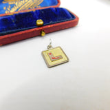 Sterling Silver Enamel 'L' Alphabet Charm Pendant Vintage c1970