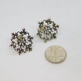 Pair of Sterling Silver Large Snowflake Stud Earrings Vintage c1990