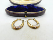Sterling Silver Gilt Bicolour and Diamond Paste Hoop Earrings Vintage c1970