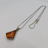 Sterling Silver Baltic Amber Kite Form Studio Pendant Necklace Vintage c1990's