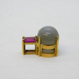 9ct Yellow Gold, Cats Eye & Emerald Cut Amethyst Drop Pendant Vintage