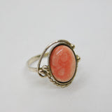 900 Silver Peach/Pink Semi-Precious Cabochon Dress Ring Vintage c1970 Size J 1/2