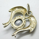 Sterling Silver and Onyx Twin Dolphins Charm Pendant Vintage c1970