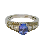 Sterling Silver Iolite & Spinel Set Deco Style Band Ring Vintage c1970 Size M