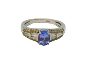 Sterling Silver Iolite & Spinel Set Deco Style Band Ring Vintage c1970 Size M