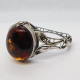 Sterling Silver Large Baltic Amber Wristwatch Bangle Bracelet Vintage c1970s