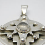 Large Sterling Silver Cross Pattern Moonstone Cabochon Pendant Vintage c1970