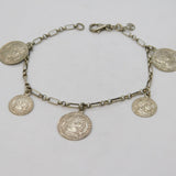 Sterling Silver Roman Style Coin Set Charm Bracelet Vintage c1980s