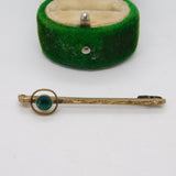 9ct Gold Fronted on Gilt Metal Green Paste Set Bar Brooch Antique c1920