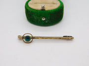9ct Gold Fronted on Gilt Metal Green Paste Set Bar Brooch Antique c1920