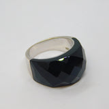 Sterling Silver Faceted Black Onyx Agate Statement Ring Vintage c1970 Size T
