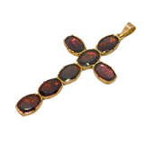 Georgian 10ct Rose Gold & Foil-Back Garnet Cross Pendant Antique c1820s