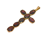 Georgian 10ct Rose Gold & Foil-Back Garnet Cross Pendant Antique c1820s