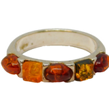 Sterling Silver Multi Baltic Amber Dress Band Ring Vintage c1970 Size P 1/2