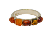 Sterling Silver Multi Baltic Amber Dress Band Ring Vintage c1970 Size P 1/2