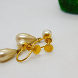 9ct Yellow Gold & Simulated Pearl Drop Earrings Antique c1920 Art Deco