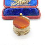 Victorian White Metal & Red Banded Agate Circular Pill Box Antique c1850