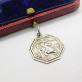 Sterling Silver Octagonal St Christopher Travel Charm Pendant Vintage c1970