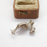 Sterling Silver Stork Carrying the Baby Charm Pendant Vintage c1970