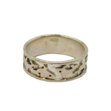 Brushed Sterling Silver Fish Pattern Dress Band Ring Vintage c1970 Size O