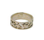 Brushed Sterling Silver Fish Pattern Dress Band Ring Vintage c1970 Size O