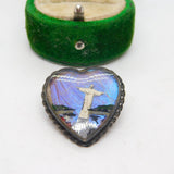 Gilt Metal & Morpho Butterfly Wing Christ the Redeemer Brooch Antique c1930