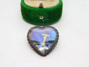 Gilt Metal & Morpho Butterfly Wing Christ the Redeemer Brooch Antique c1930