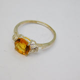 Sterling Silver Citrine & White Sapphire Dress Ring Vintage c1970 Size N