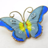 Sterling Silver & Colourful Enamel Butterfly Brooch Pin Antique c1940 Art Deco